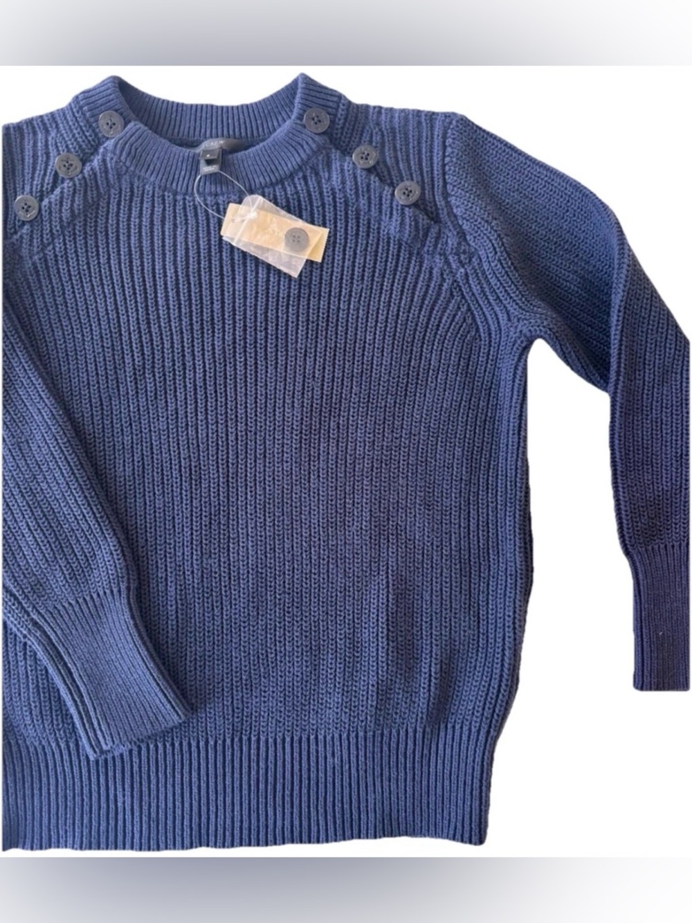 J Crew Women’s Blue Crewneck Sweater Size Small Anchor Button Details NWT